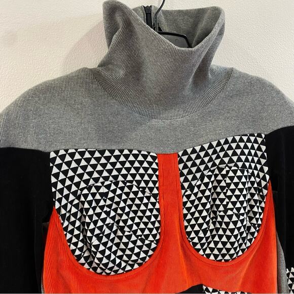 Nuvula Geometric Colorblock Long Sleeve Mock Neck Retro Mod Midi Dress Sz M - Picture 6 of 13